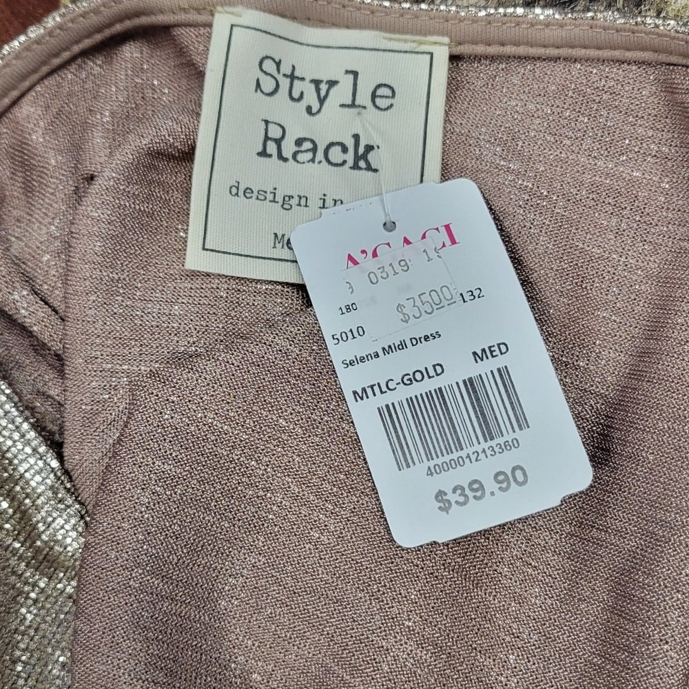 Style Rack of Boutique 5IVE by A'gaci Selena Midi Metallic Gold Shimmer Dress, M - Picture 7 of 7